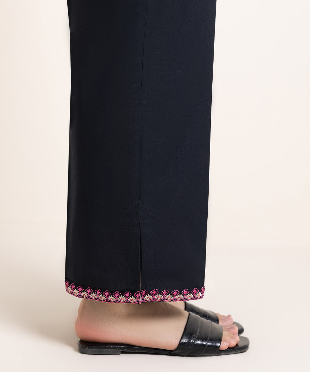 Women's Pret Cambric Embroidered Black Straight Pants