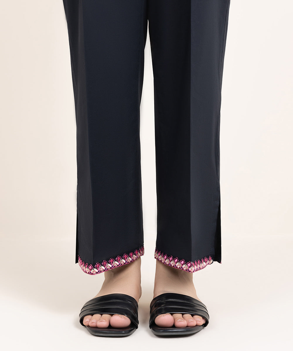 Women's Pret Cambric Embroidered Black Straight Pants