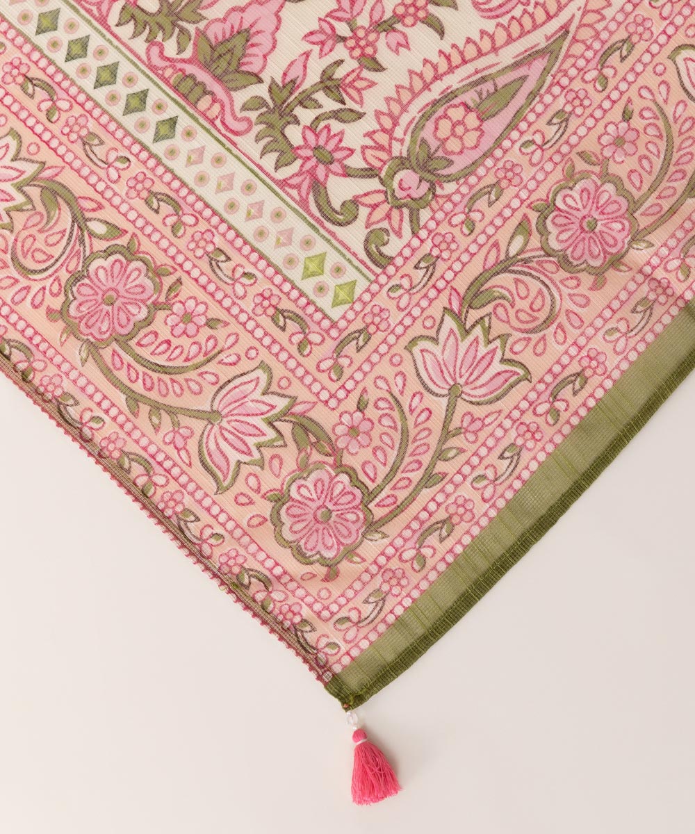 Blended Raw Net Pink Printed Dupatta