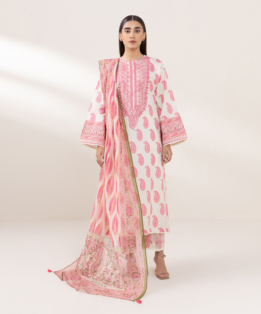 Blended Raw Net Pink Printed Dupatta