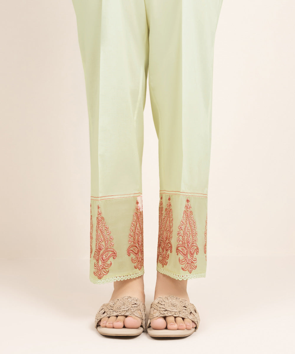 Women's Pret Cambric Embroidered Off White Straight Pants