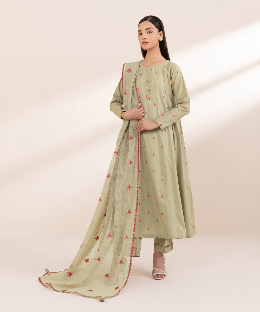 Blended Textured Karandi Beige Embroidered Dupatta