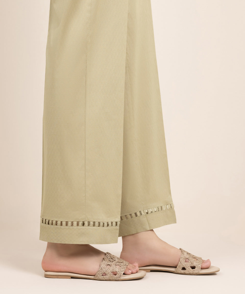 Women's Pret Dobby Solid Beige Straight Pants