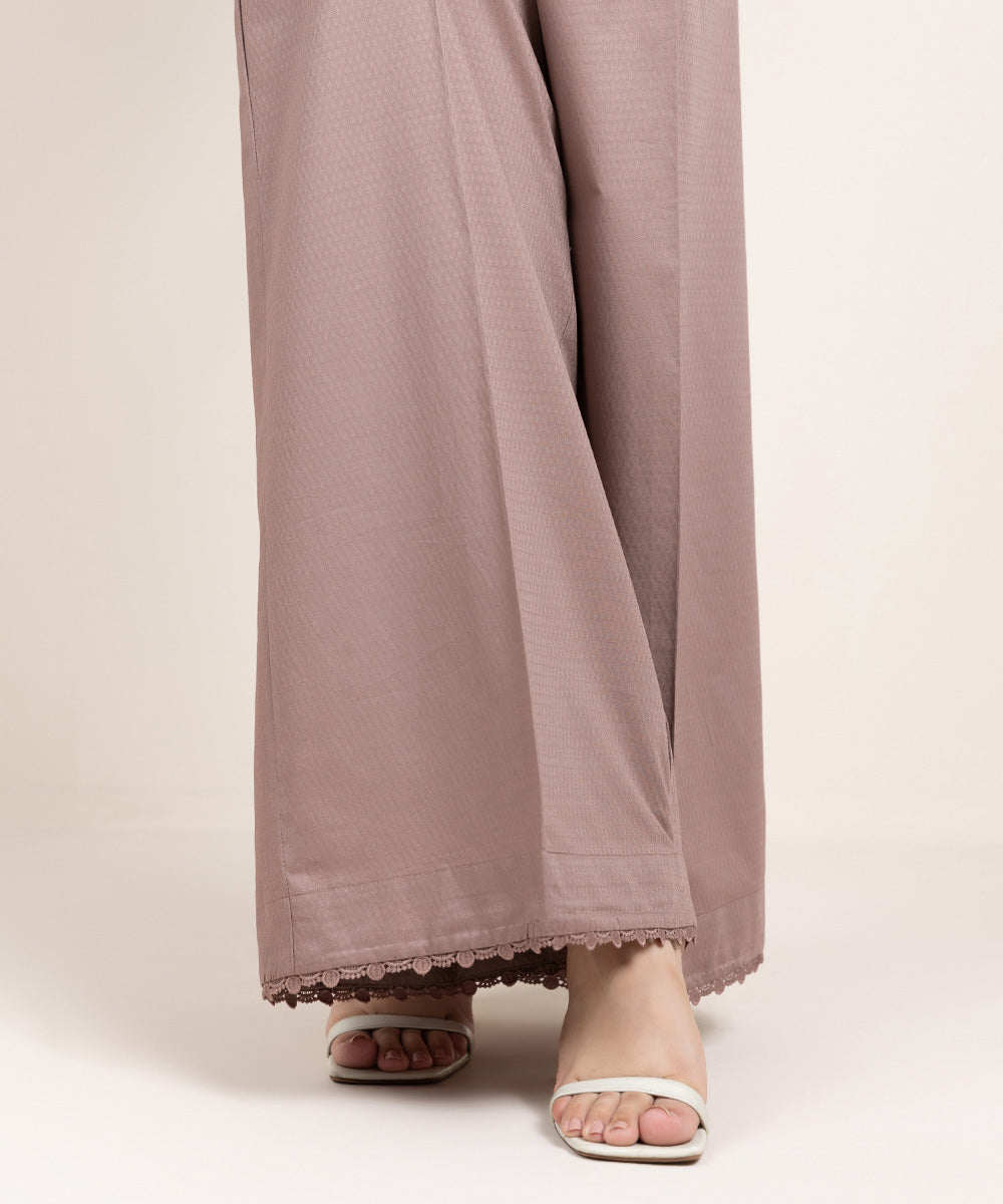 Women's Pret Dobby Solid Beige Flared Pants