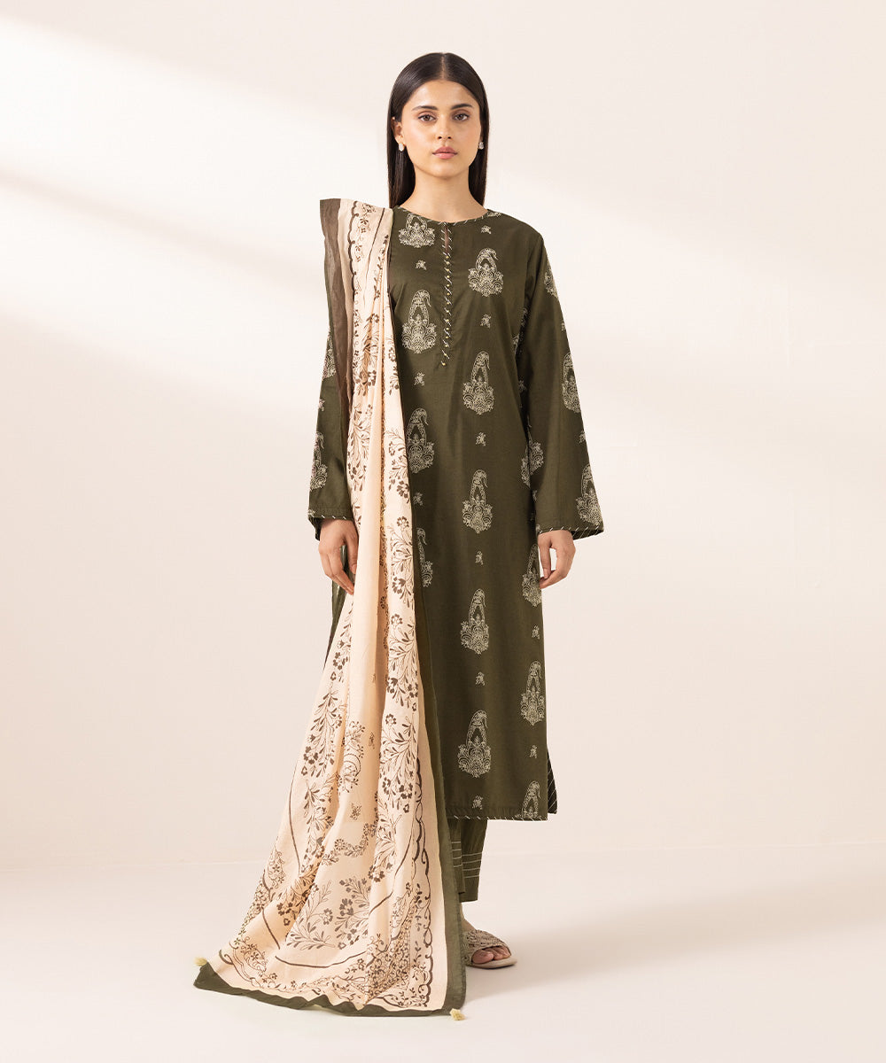 Women's Fine Voile Beige Printed Dupatta