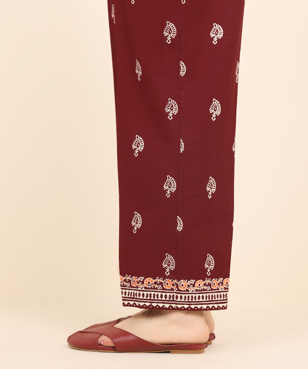 Women's Pret Khaddar Red Printed Straight Pants