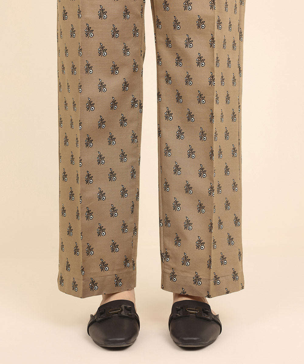 Women's Pret Khaddar Brown Printed Straight Pants