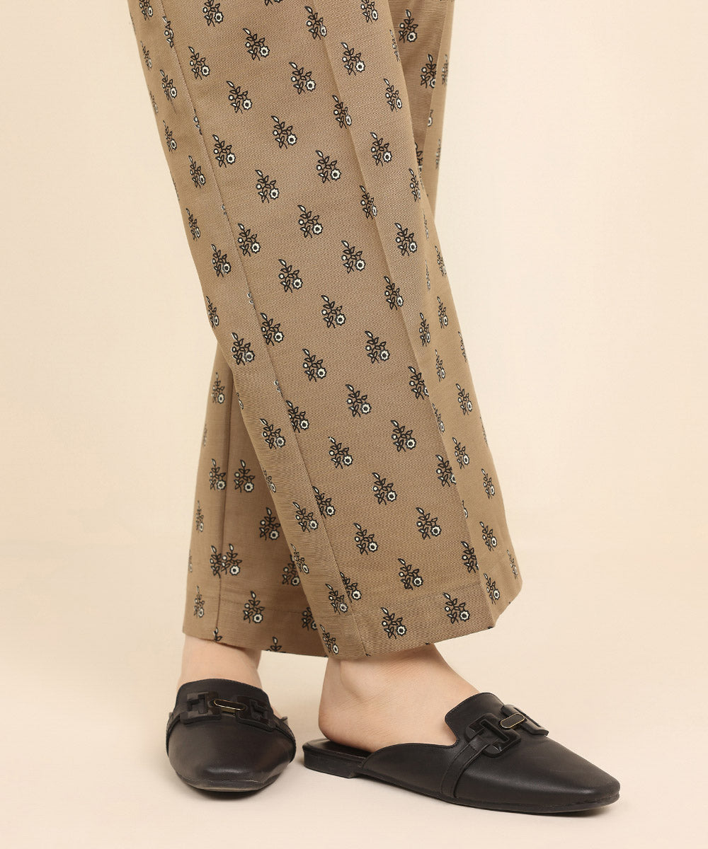 Women's Pret Khaddar Brown Printed Straight Pants