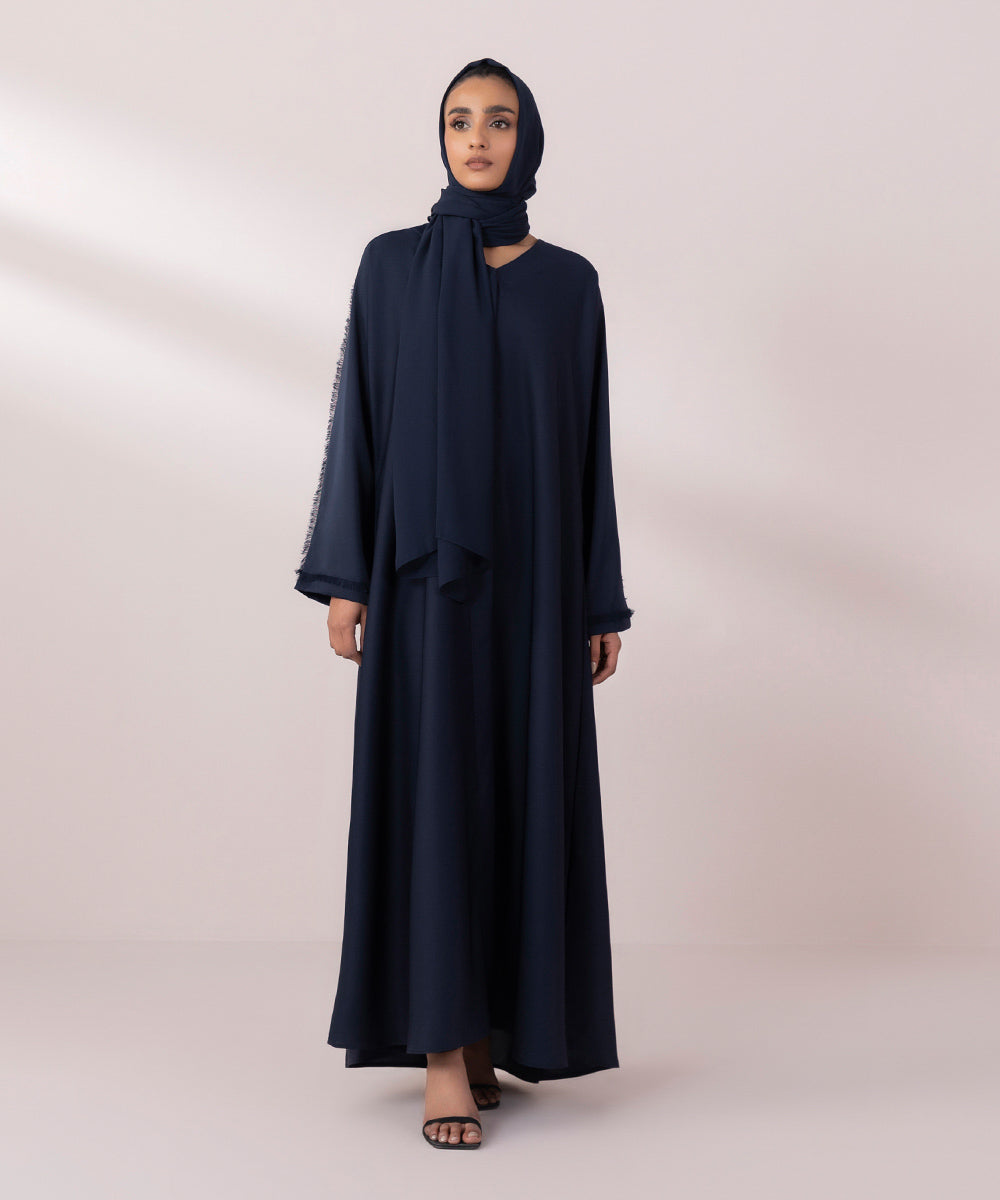 Women's Navy Blue Nida Button Through Abaya