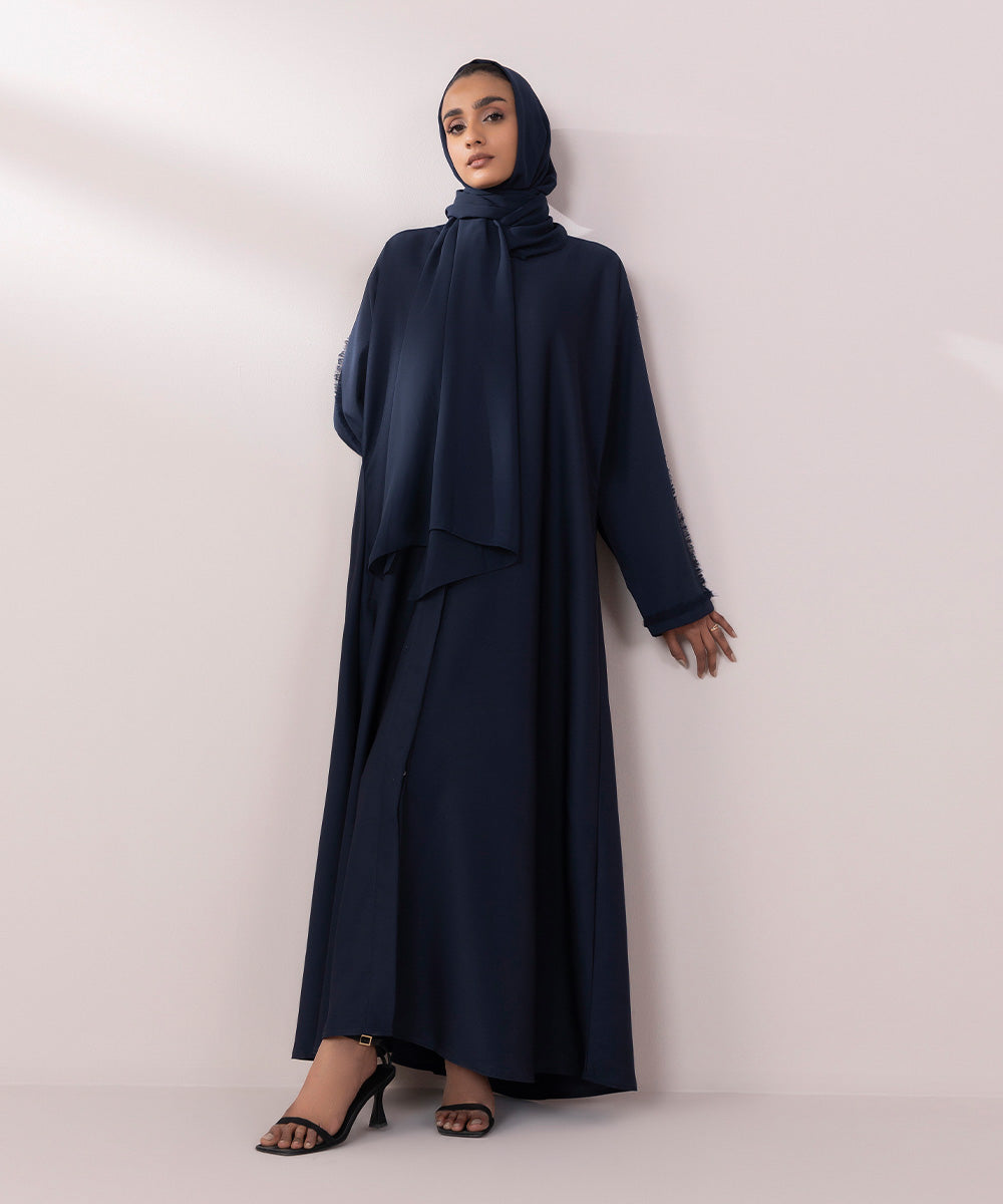 Women's Navy Blue Nida Button Through Abaya
