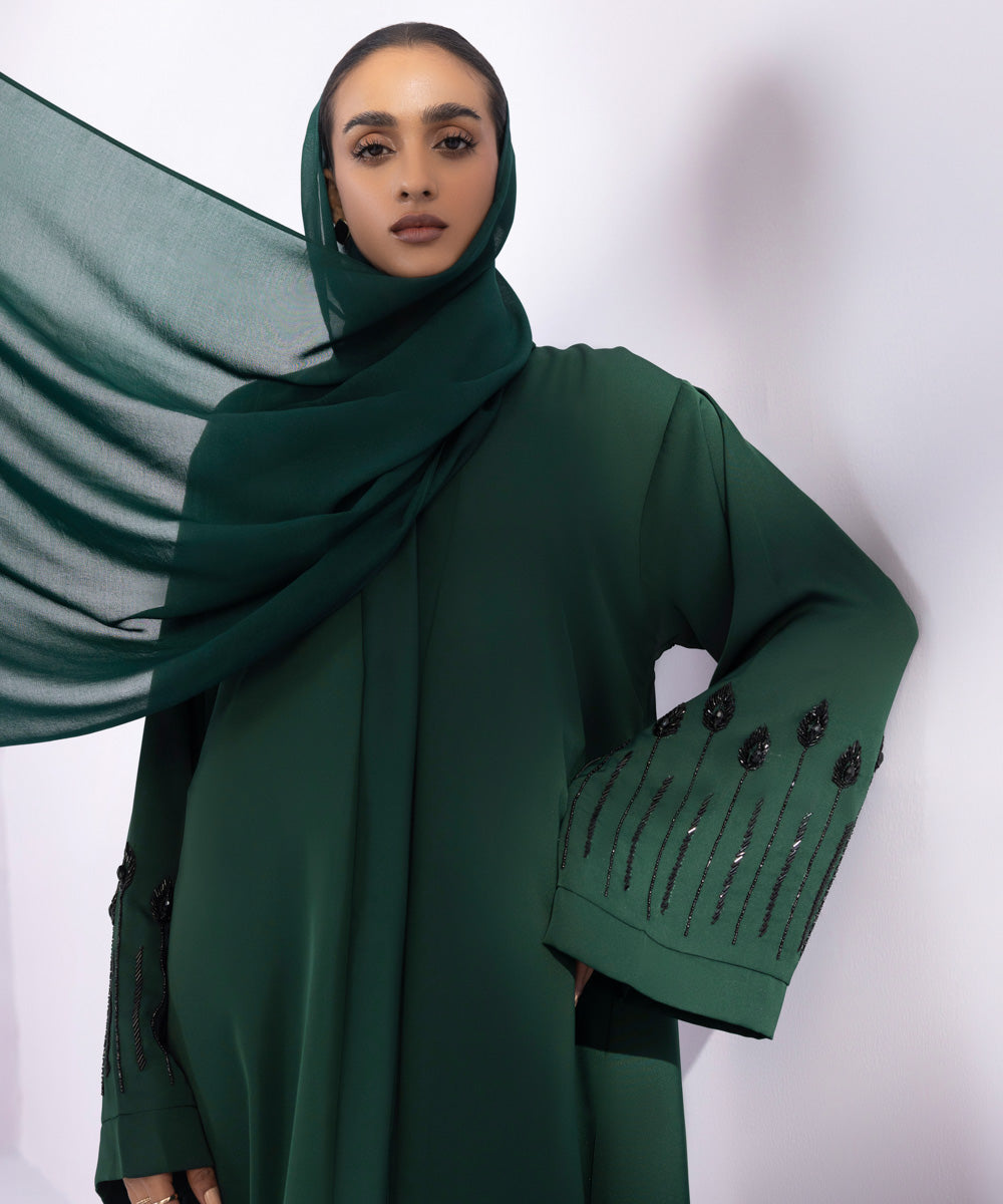 Women's Emerald Green Hand Embellished Abbaya Set