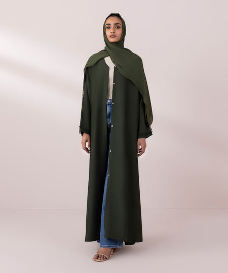 Women's Olive Green Nida Button Through Abaya