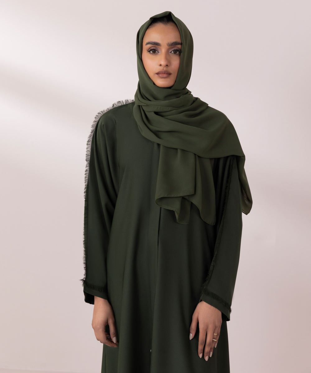 Women's Olive Green Nida Button Through Abaya
