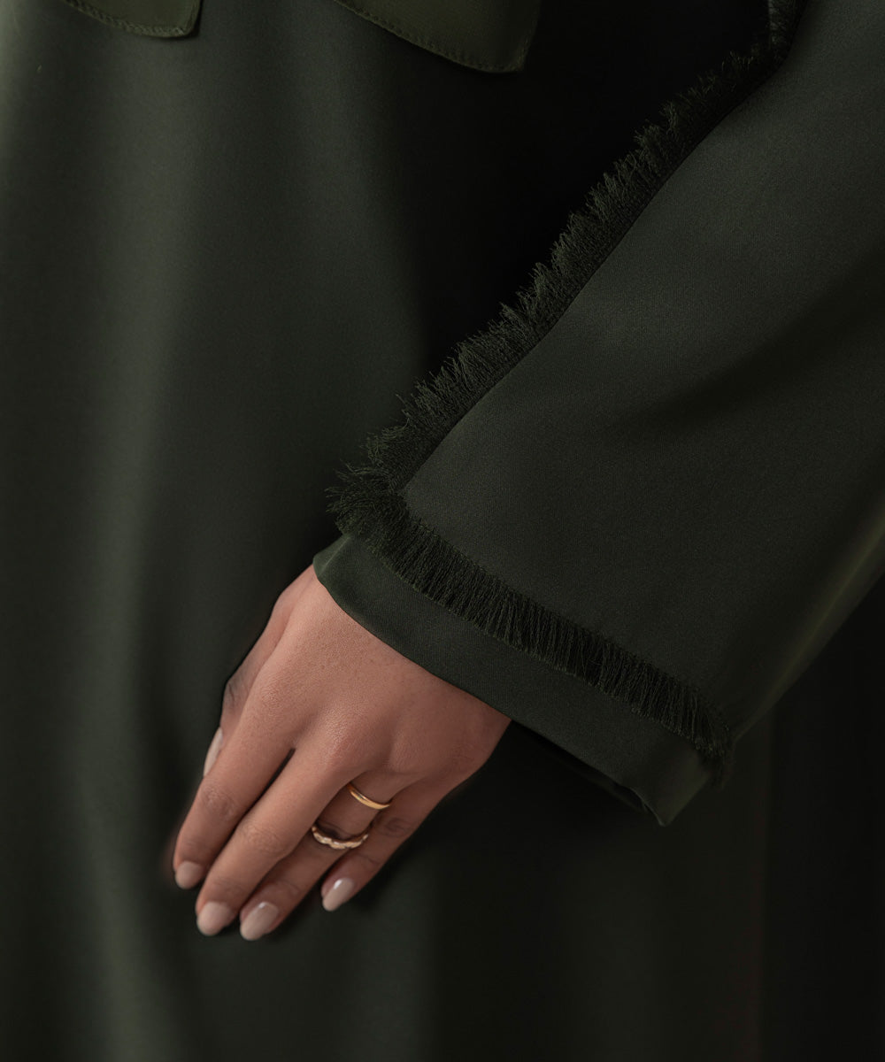 Women's Olive Green Nida Button Through Abaya