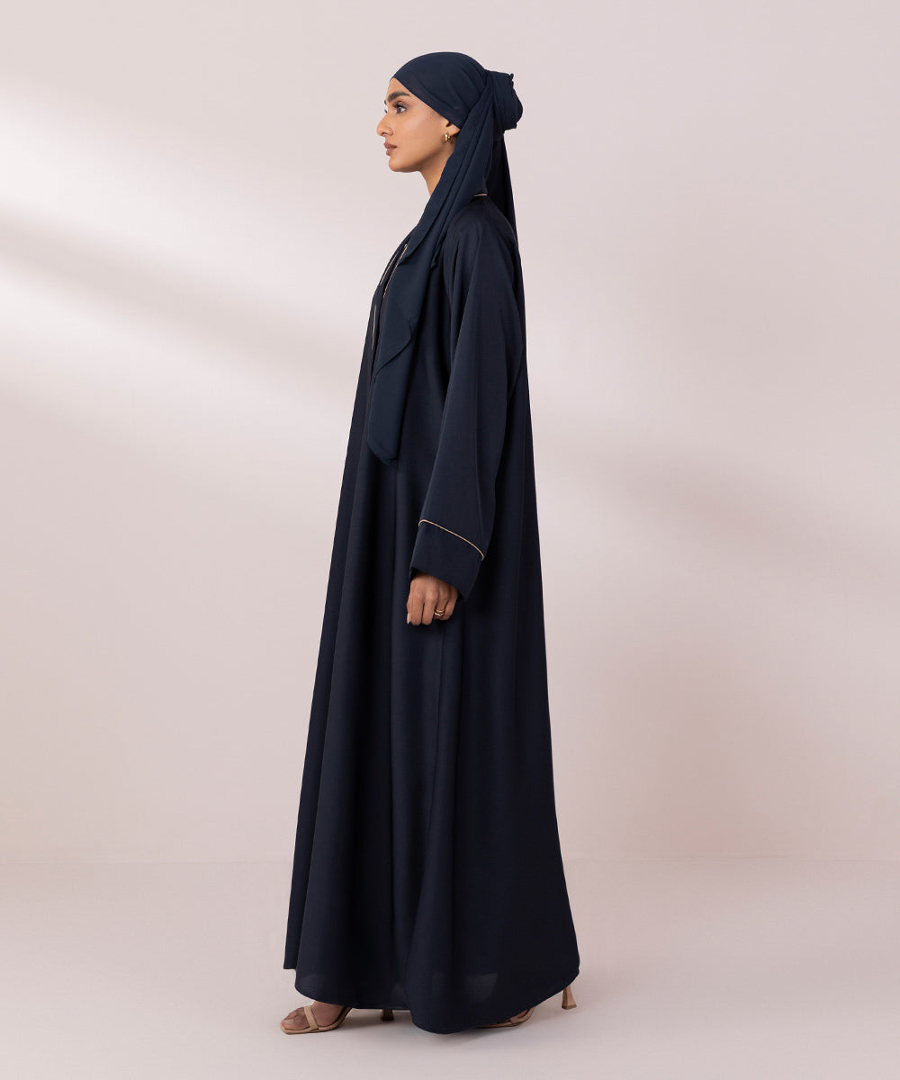 Women's Navy Blue  Nida Button Through Abaya