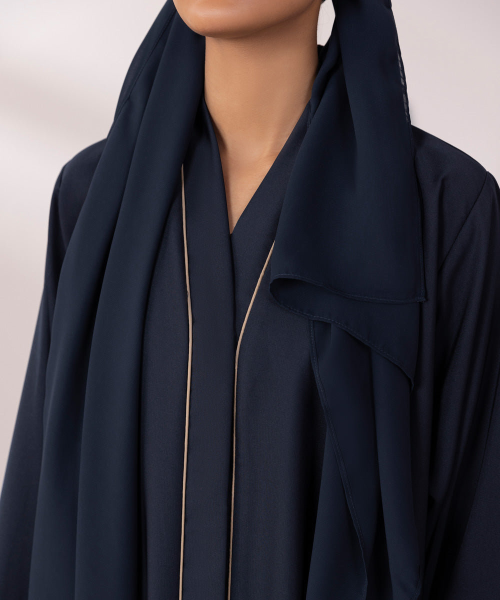 Women's Navy Blue  Nida Button Through Abaya