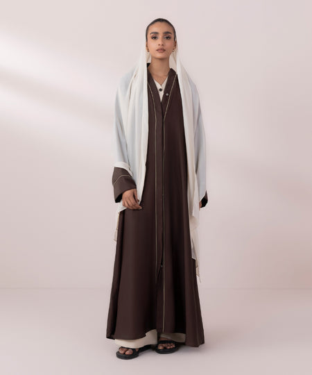 Women's Dark Brown Nida Button Through Abaya