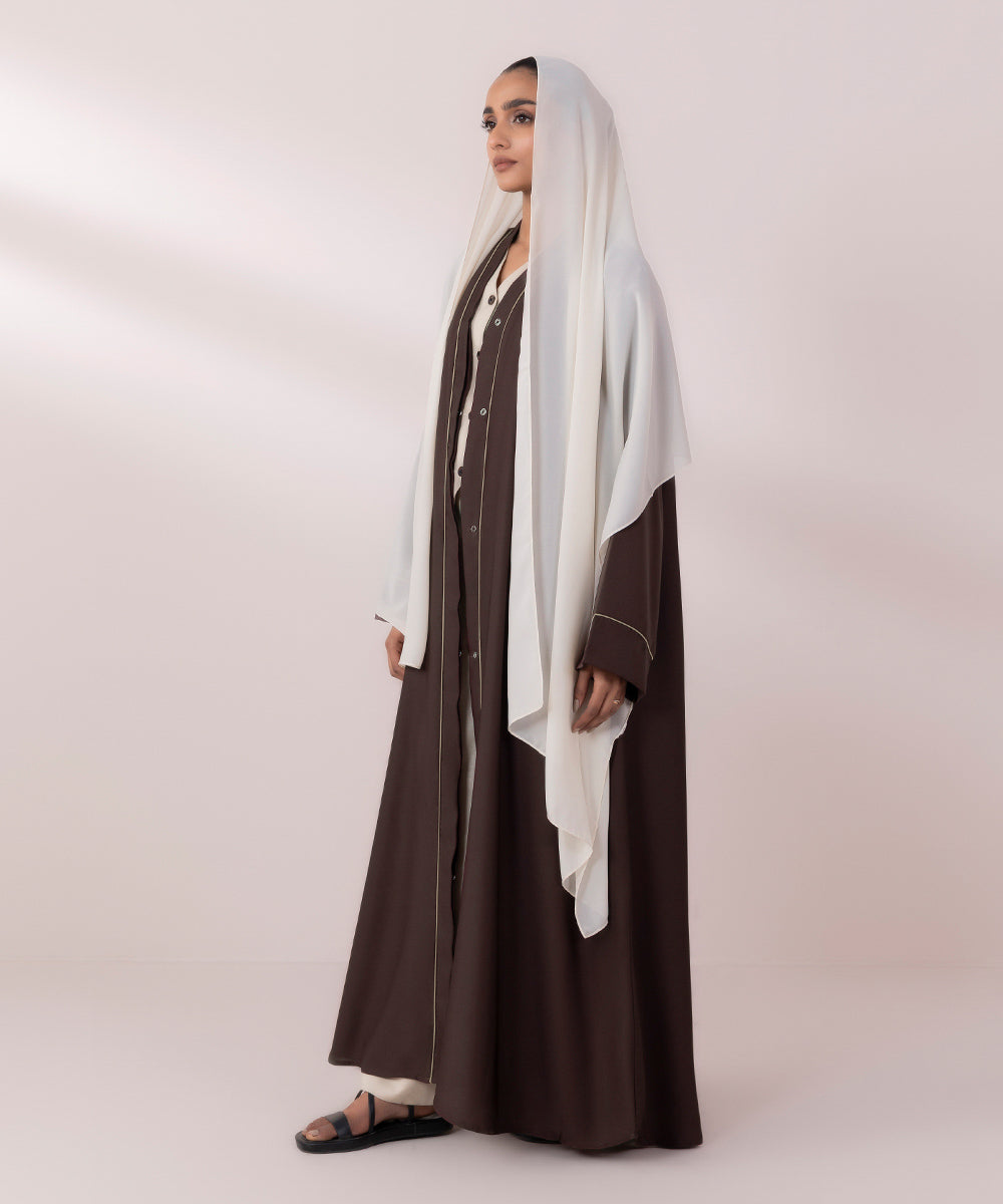 Women's Dark Brown Nida Button Through Abaya