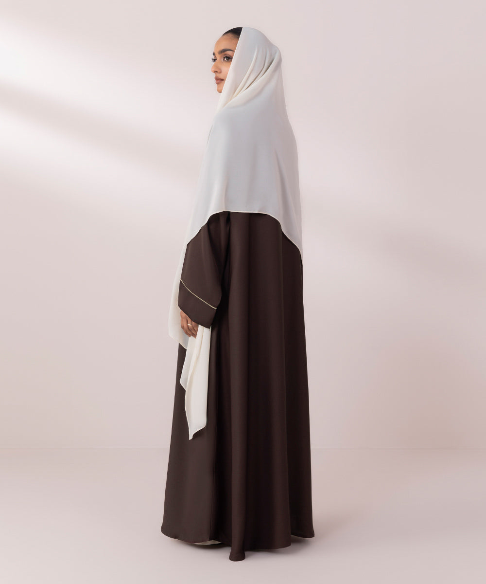 Women's Dark Brown Nida Button Through Abaya