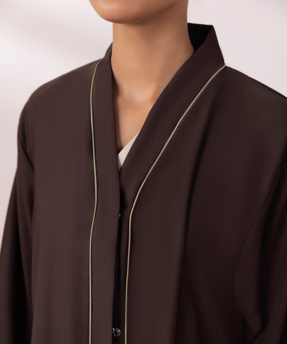 Women's Dark Brown Nida Button Through Abaya