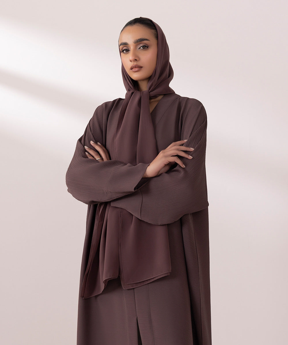 Women's Dusty Pink Nida Front Open Crinkle Abaya Set