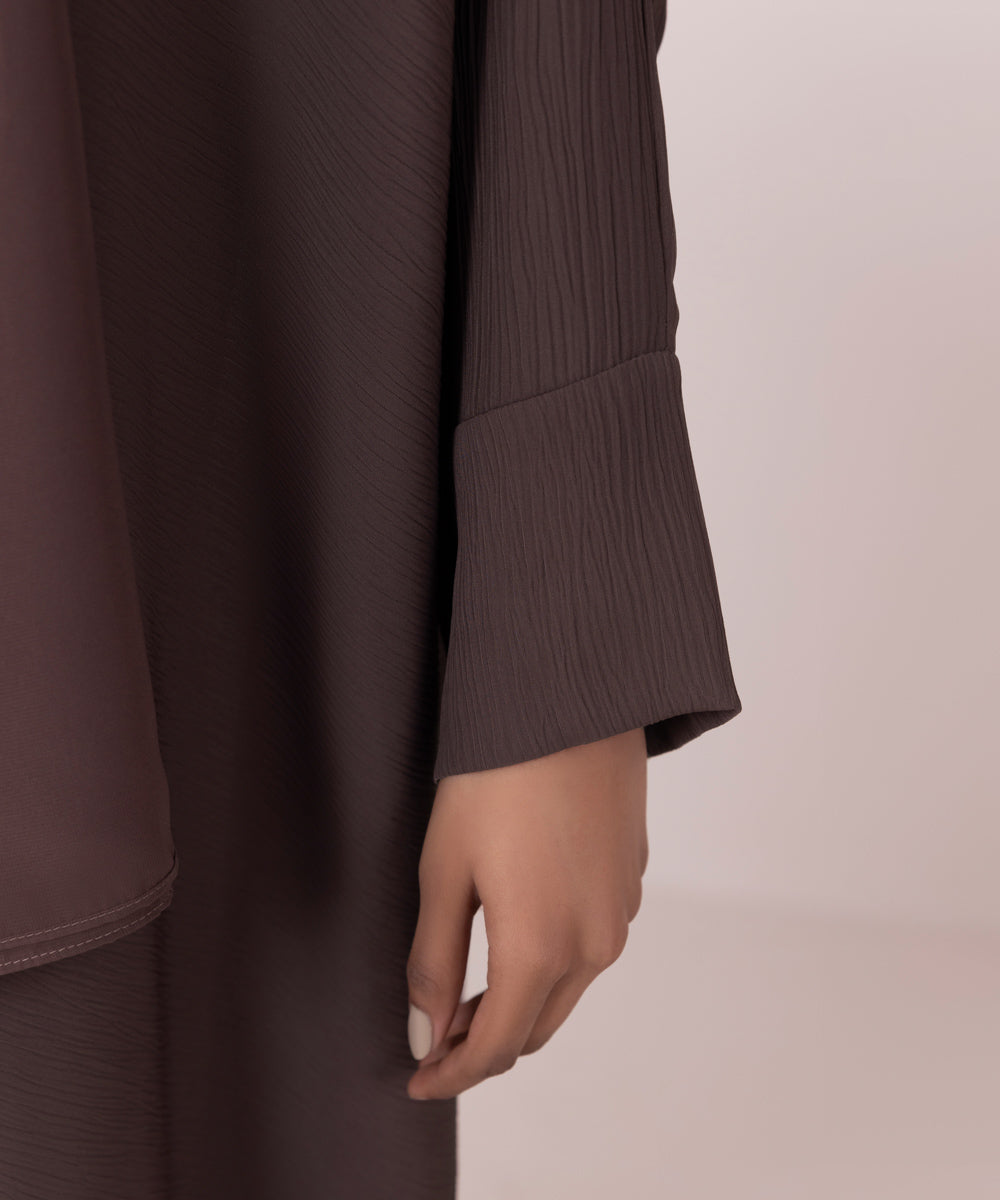 Women's Dusty Pink Nida Front Open Crinkle Abaya Set