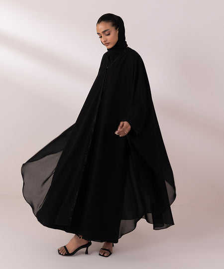 Women's Black Korean chiffon Poncho Abaya Set