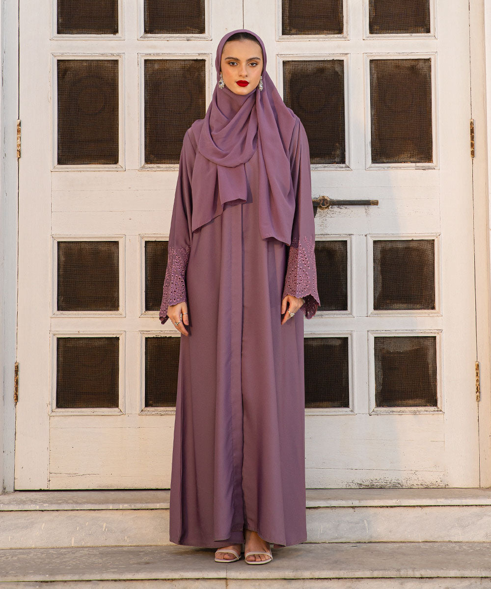 Women's Purple Mauve Nida Abaya Set
