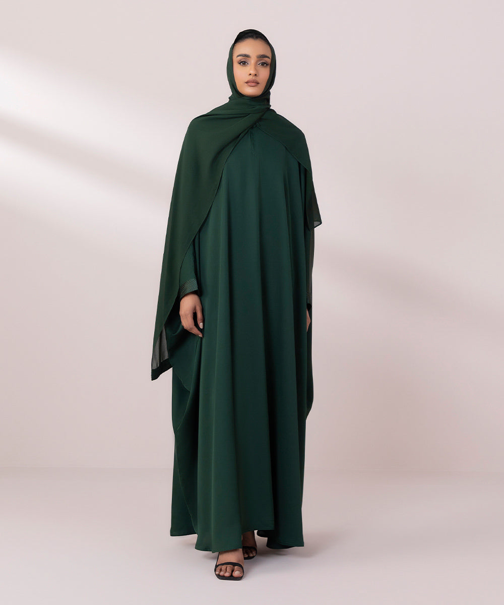 Women's Dark Green Nida Kaftan Abaya Set