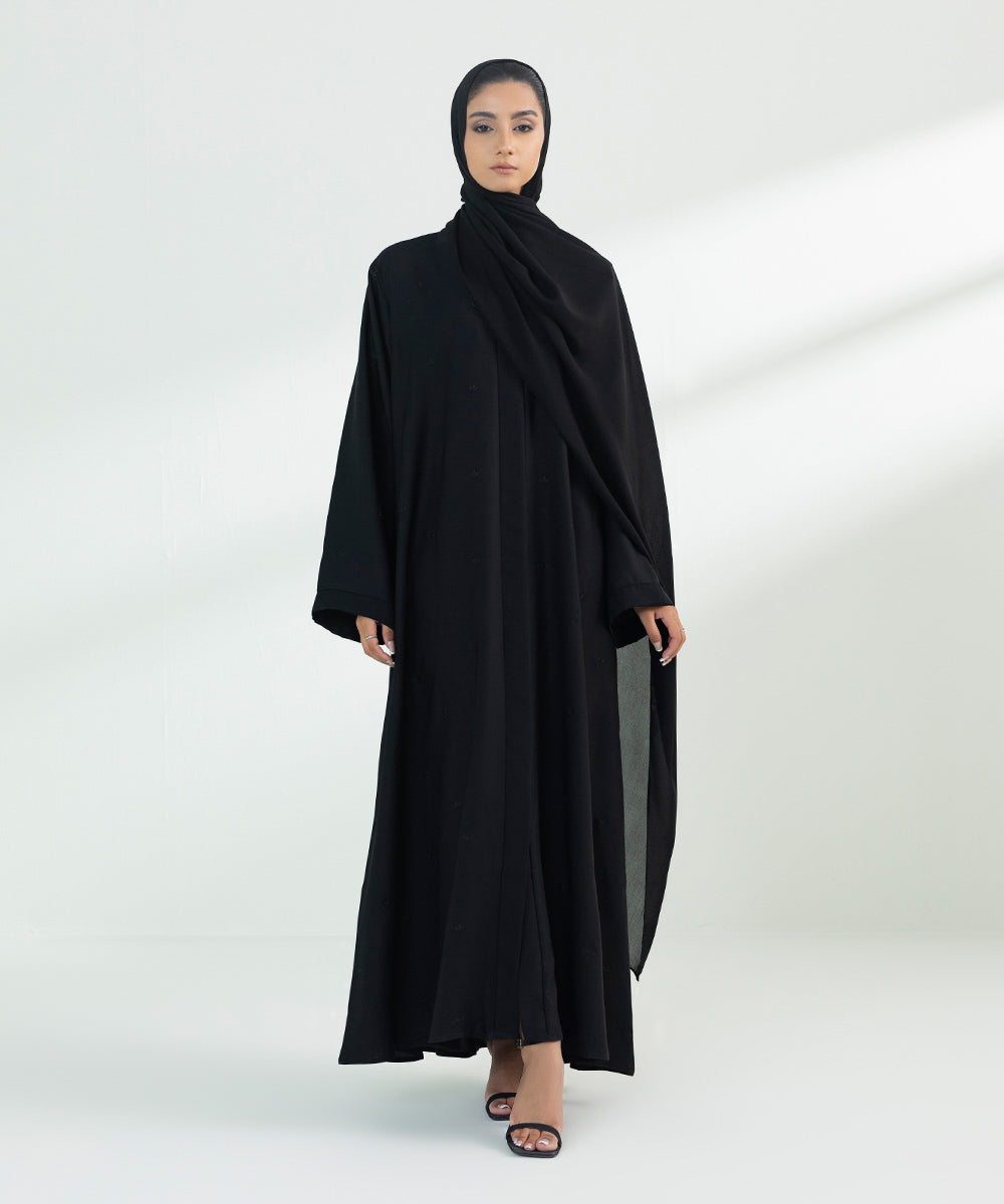 Women's Black Button Through Abaya Set 