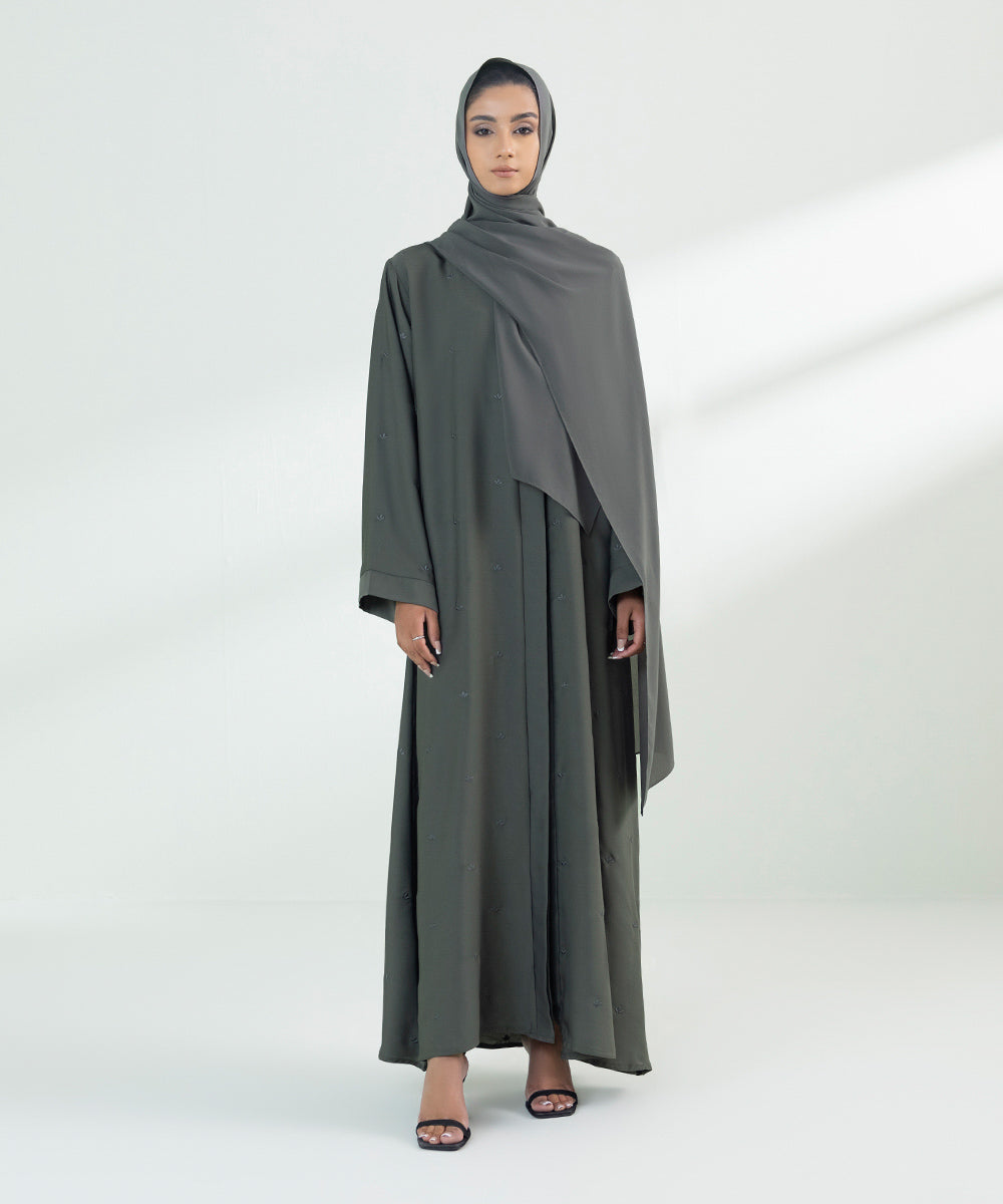 Women's Grey Button Through Abaya Set 