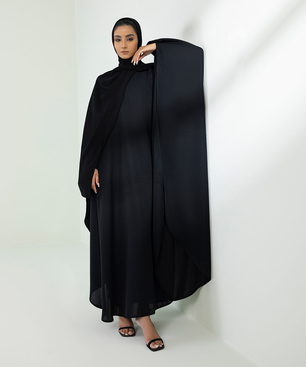 Women's Black Kaftan Abaya Set With Long Sleeve Slit 