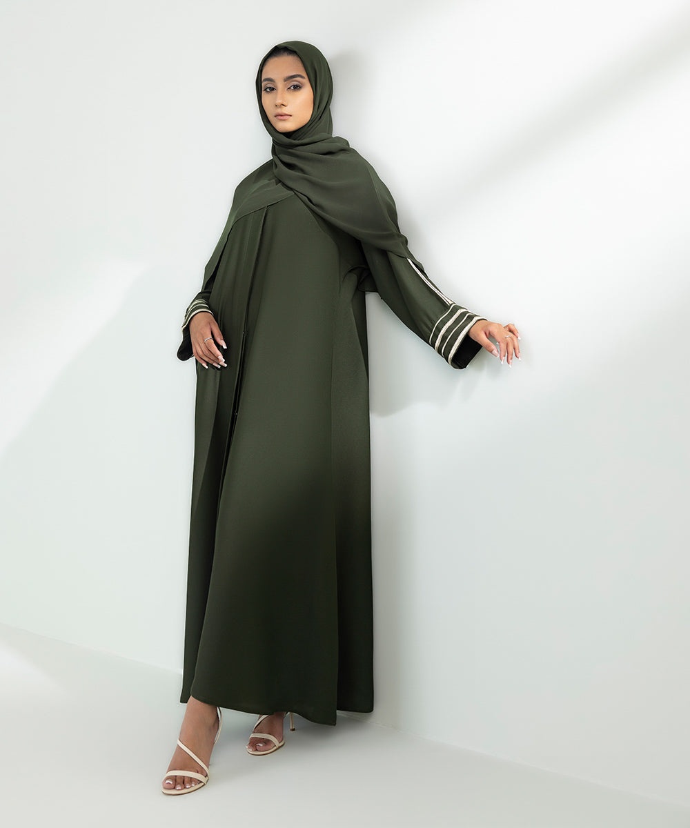 Women's Olive Green Button Through Abaya Set