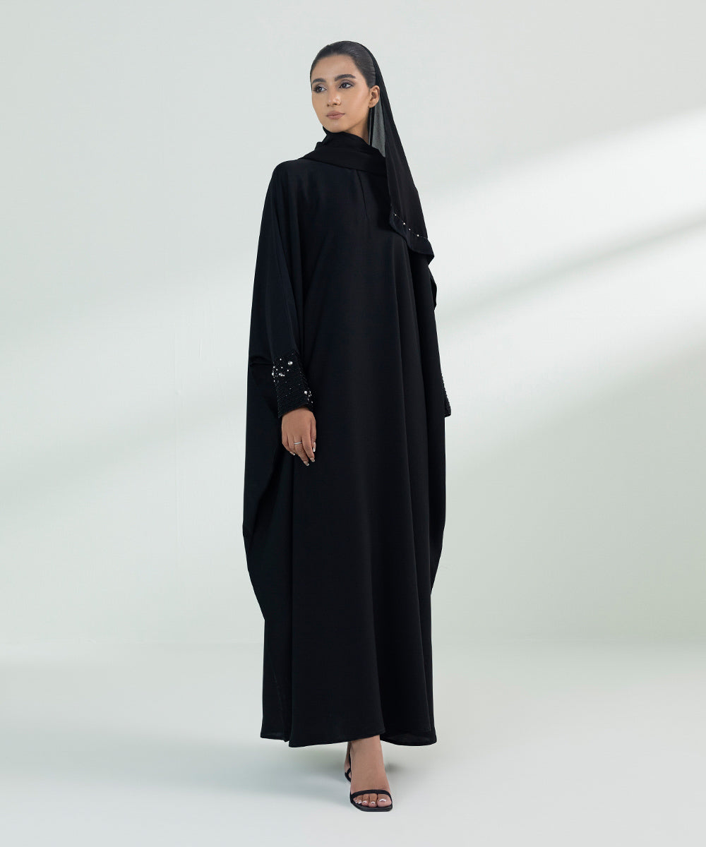 Women's Black Kaftan Abaya Set With Hand Embellished Detail 
