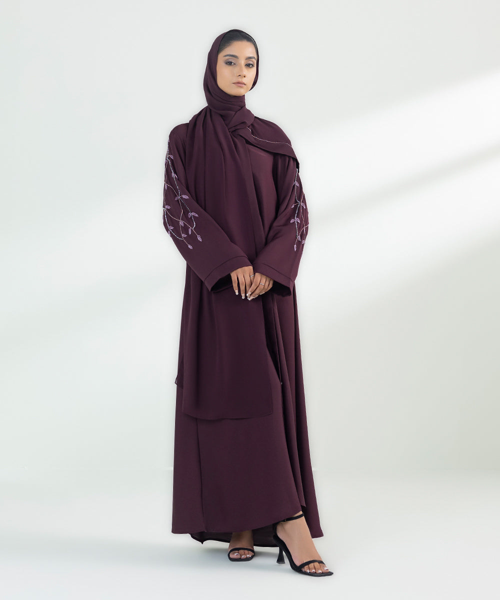 Women's Maroon Hand Embellished Abaya Set
