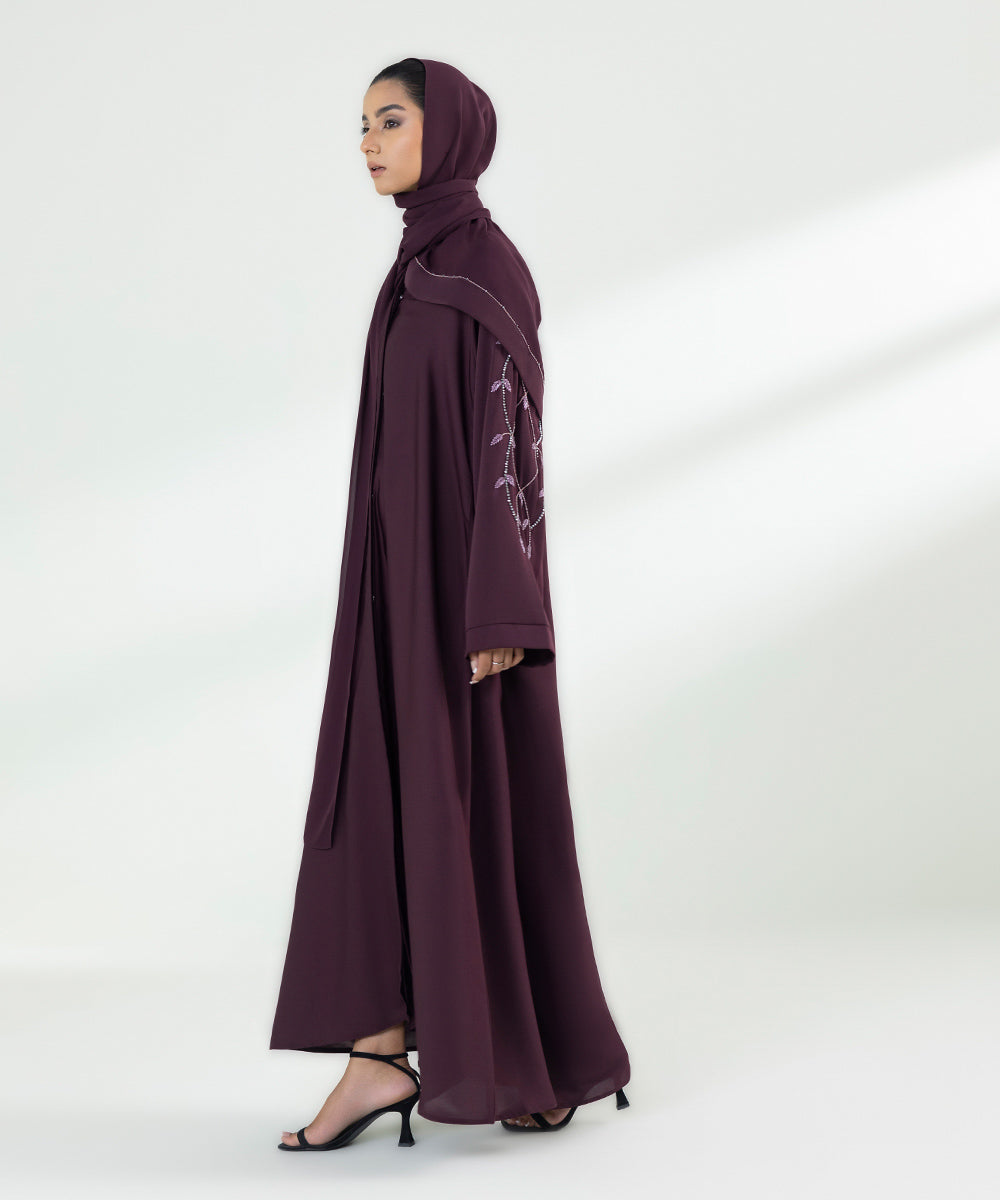 Women's Maroon Hand Embellished Abaya Set