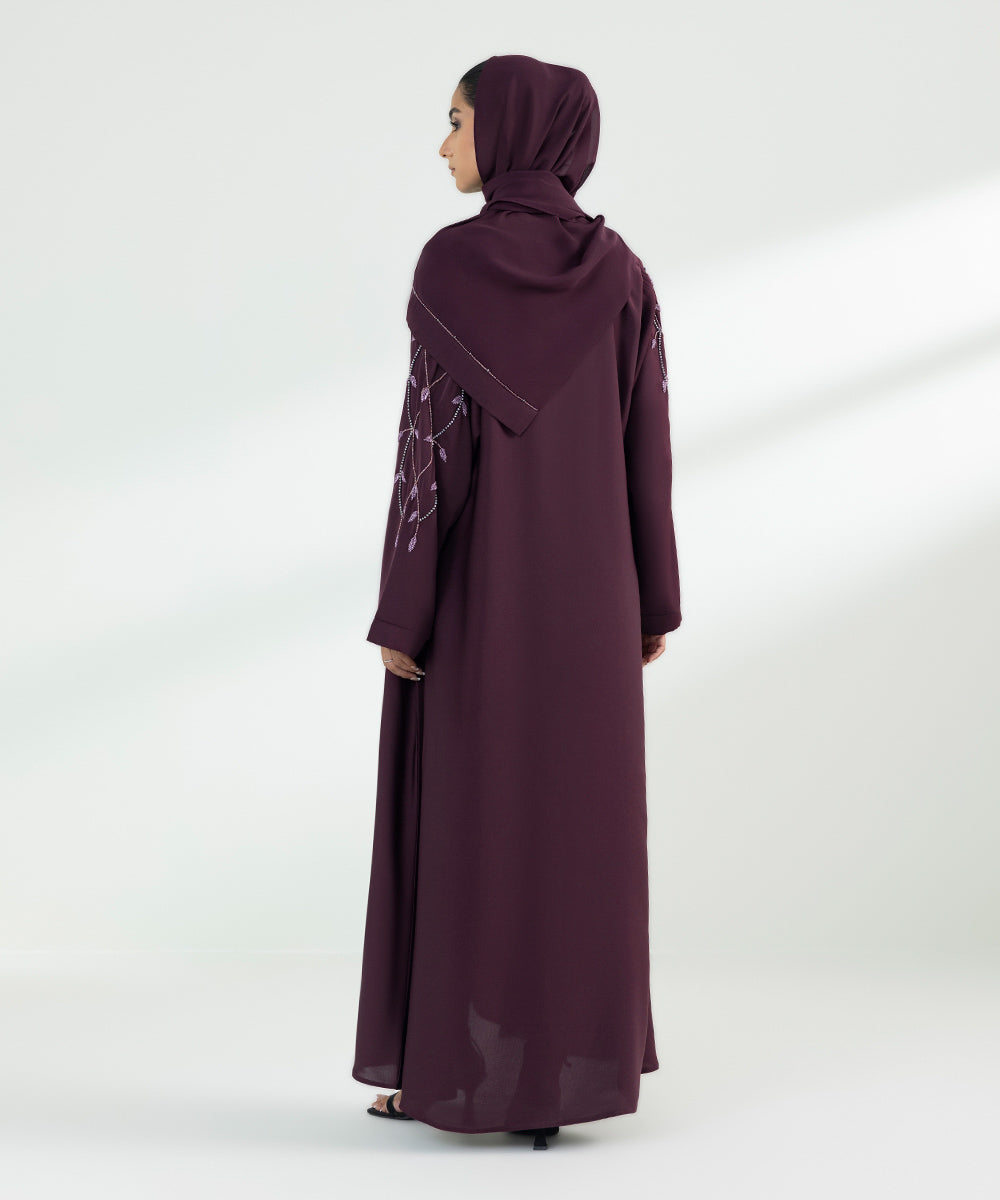 Women's Maroon Hand Embellished Abaya Set