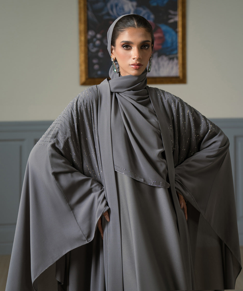 Grey Embellished Abbaya Set