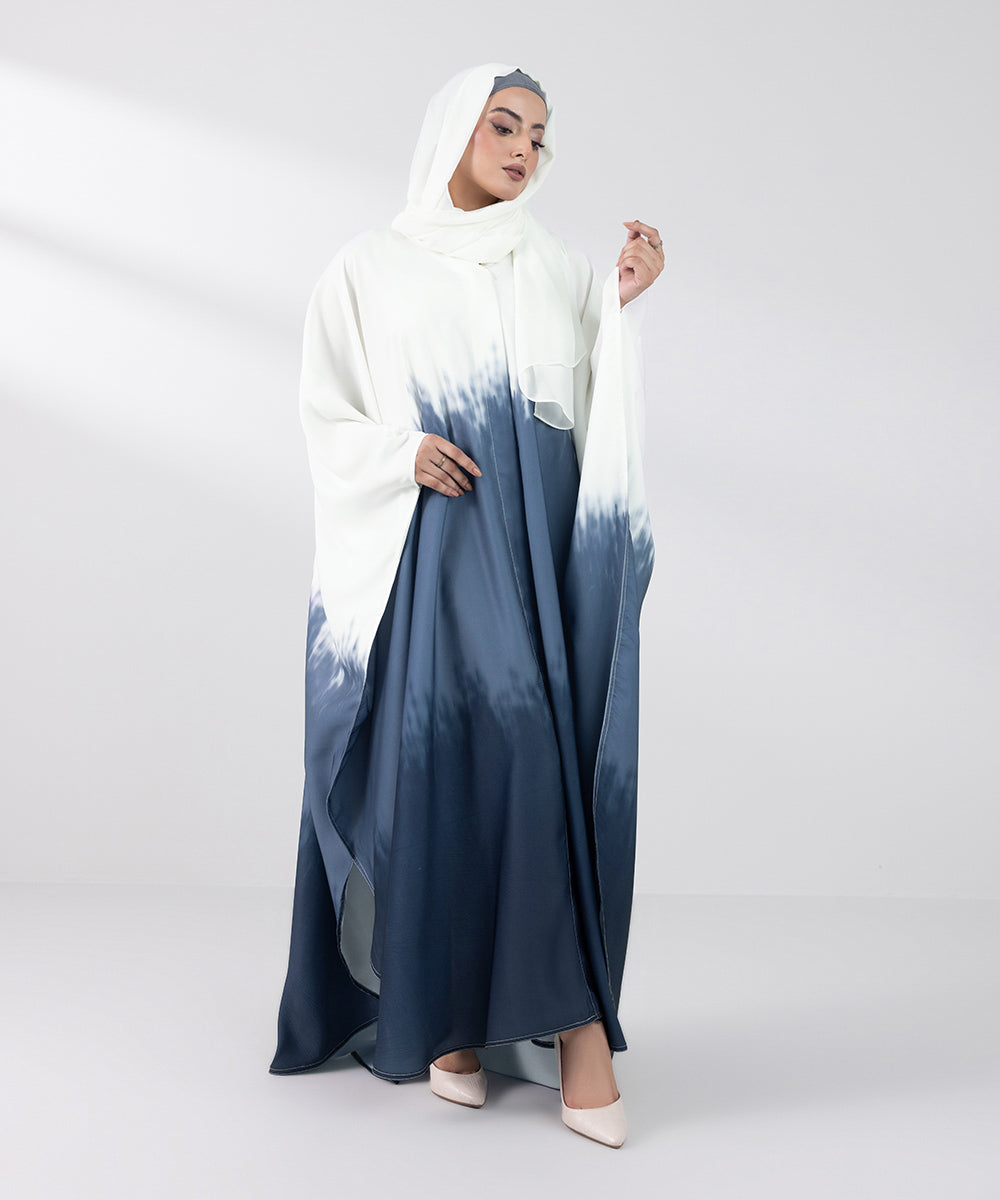 Women's Basic White And Blue Abbaya Set