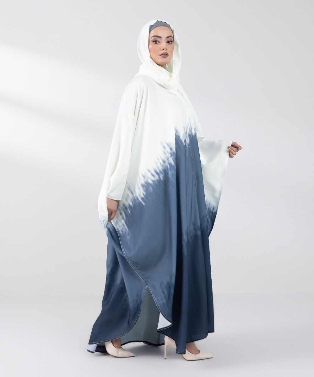 Women's Basic White And Blue Abbaya Set