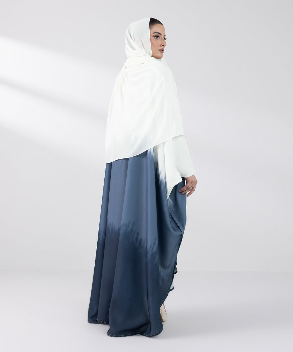 Women's Basic White And Blue Abbaya Set