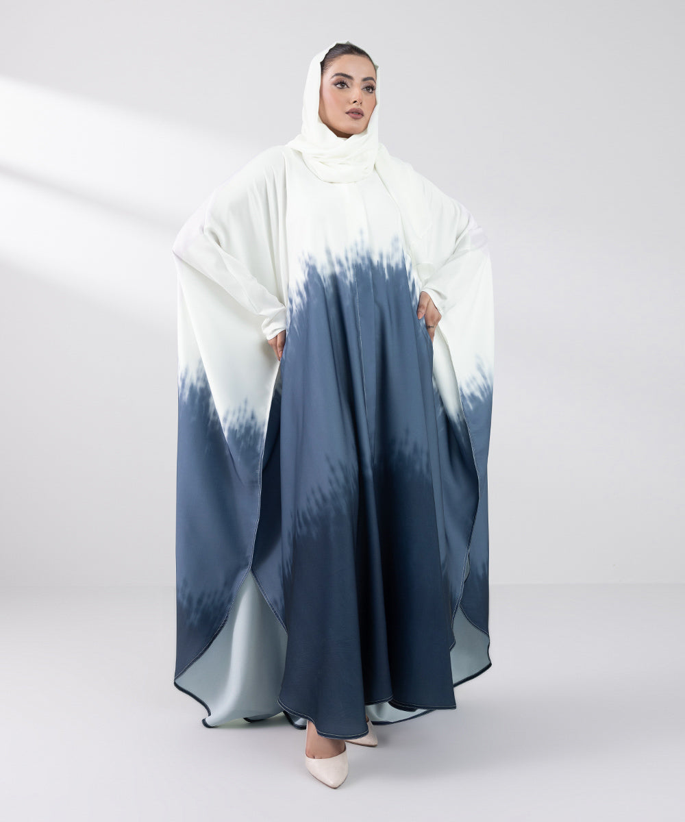 Women's Basic White And Blue Abbaya Set