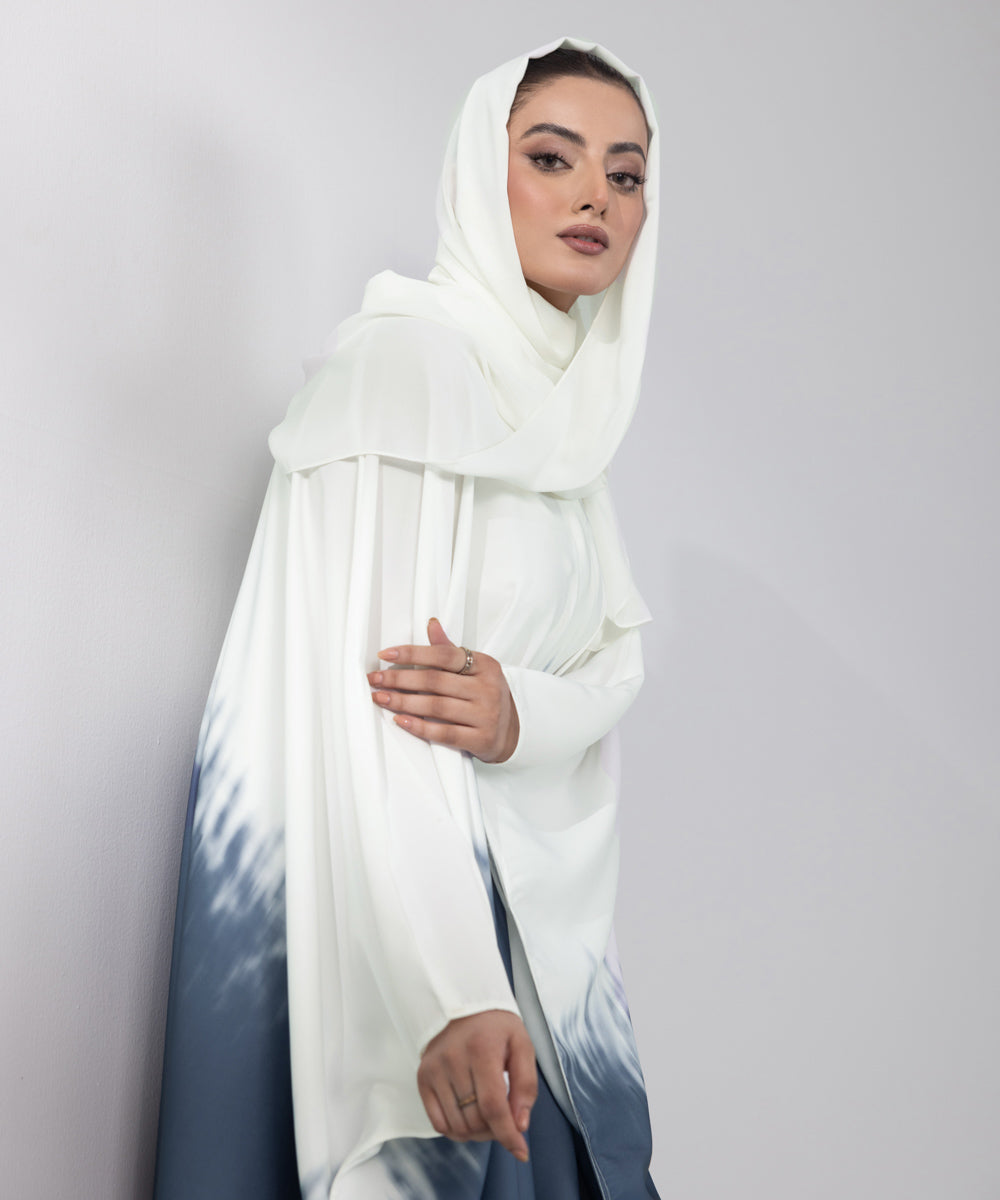 Women's Basic White And Blue Abbaya Set