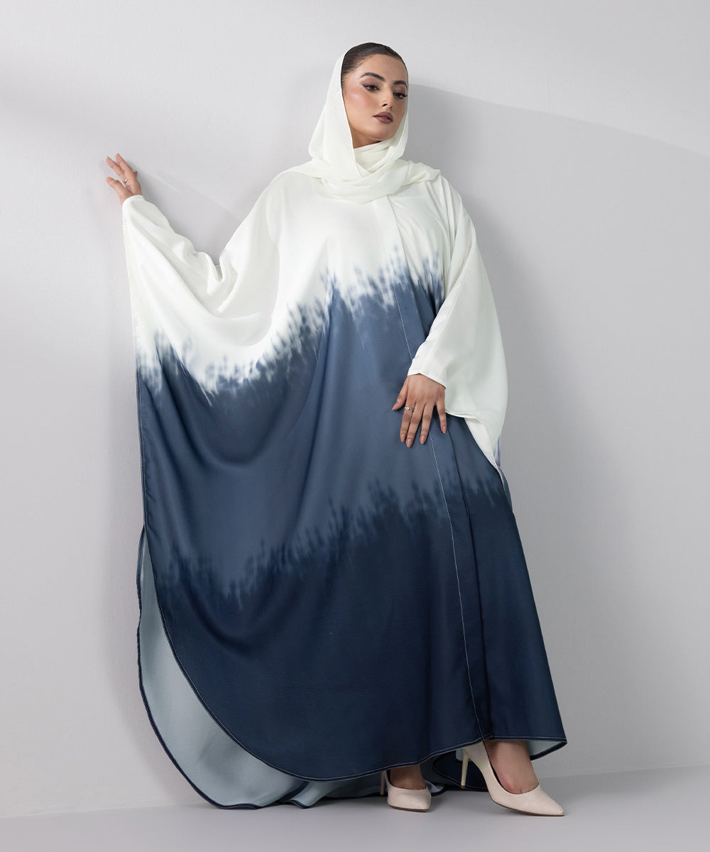 Women's Basic White And Blue Abbaya Set