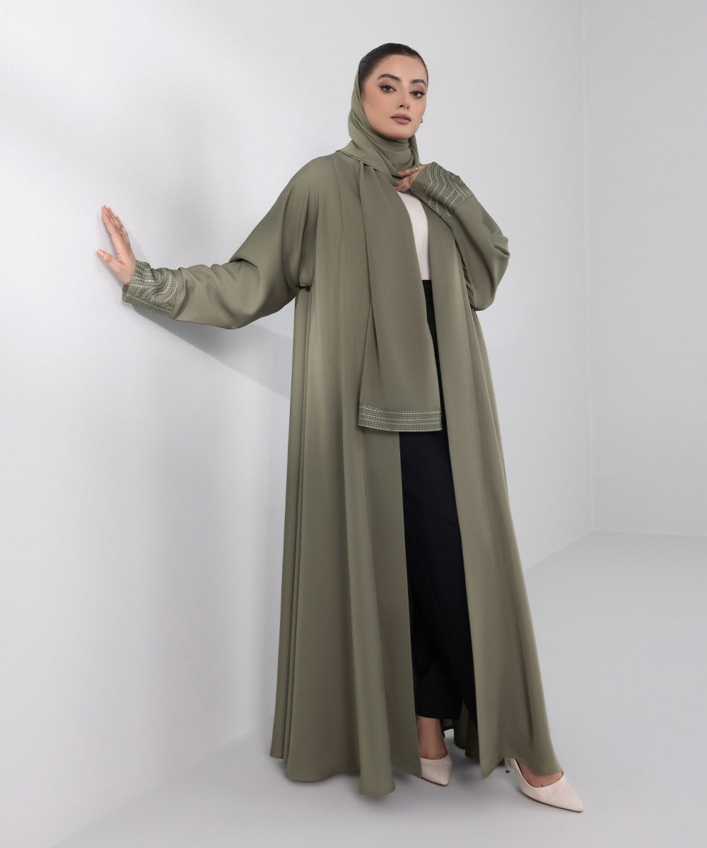 Women's Basic Dark Olive Grey Abbaya Set