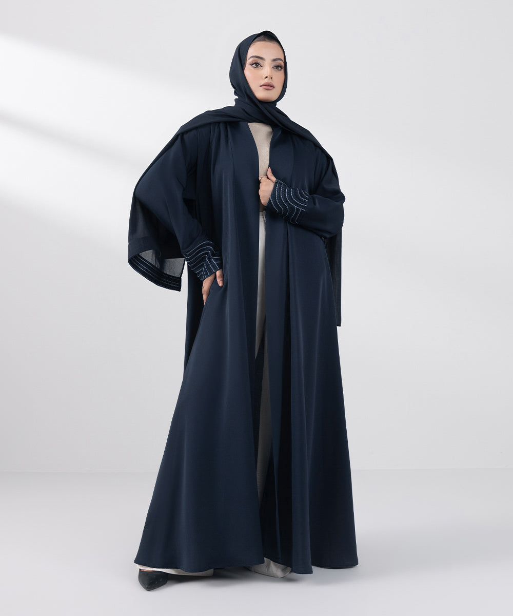 Women's Basic Dark Blue Grey Abbaya Set