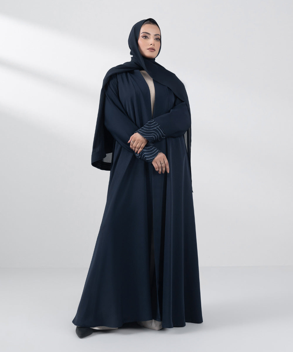 Women's Basic Dark Blue Grey Abbaya Set