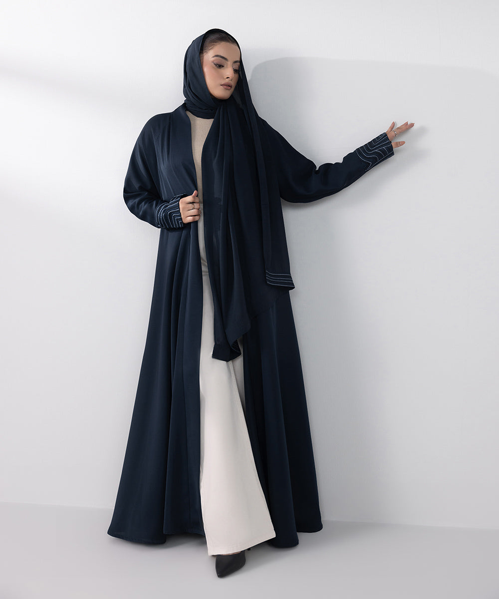 Women's Basic Dark Blue Grey Abbaya Set