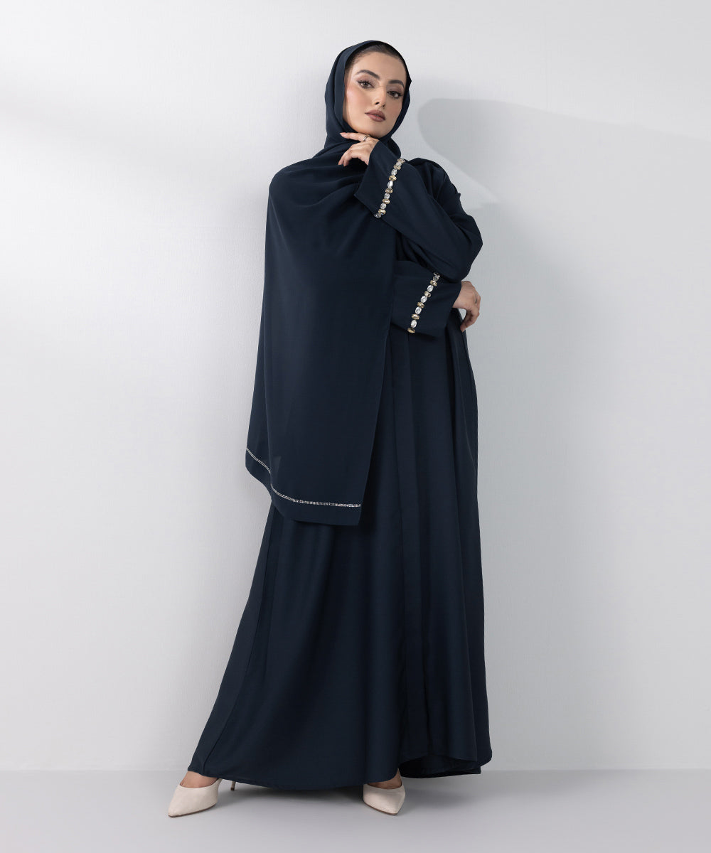 Women's Basic Navy Blue Abbaya Set