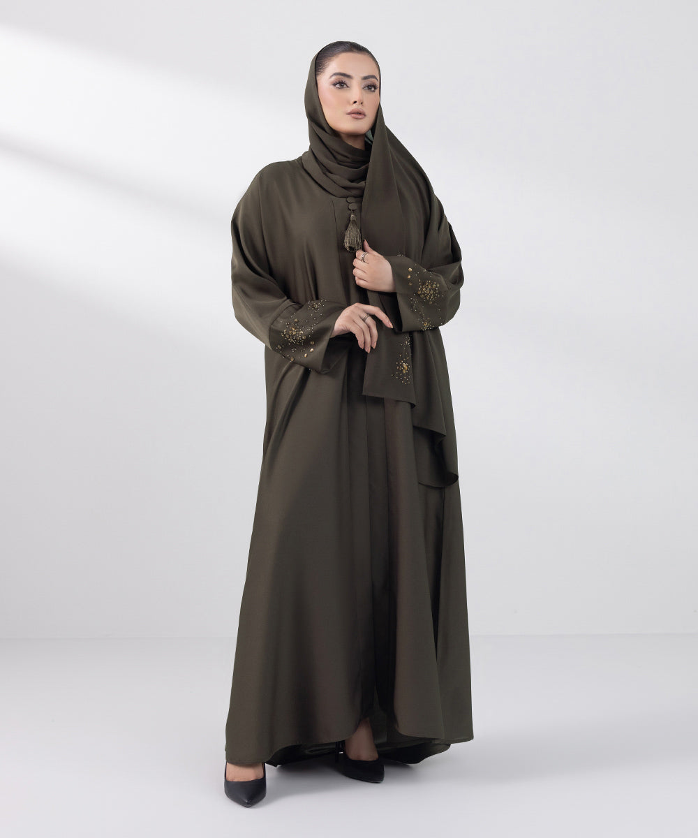 Women's Basic Dark Olive Grey Abbaya Set